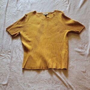 Coldwater Creek Mustard Short-Sleeve Ribbed Sweater